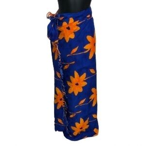 Koko Knot cobalt blue and orange floral sarong wrap skirt NWOT